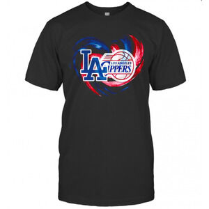 Los Angeles Dodgers And Los Angeles Clippers Heart Color T-Shirt